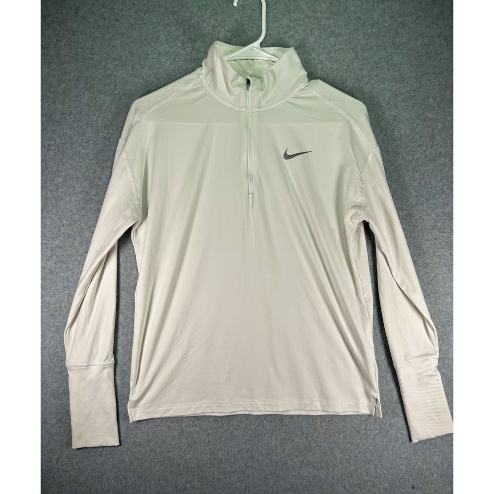 Stain* Nike Dri-Fit Element 1/2 Zip Running Top Pullover Small White Thumbholes